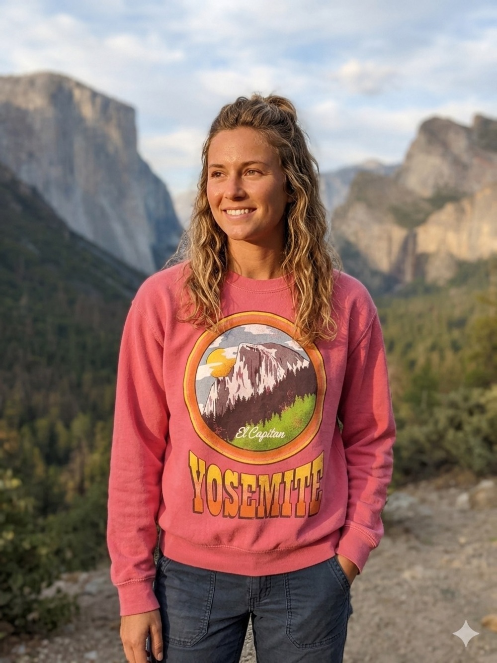 Forever 21 Yosemite El Capitan Crewneck Sweatshirt Size Small Flaw Wear Sleeves